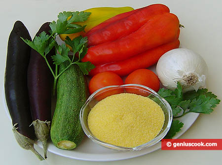 Ingredienti per la polenta e ortaggi